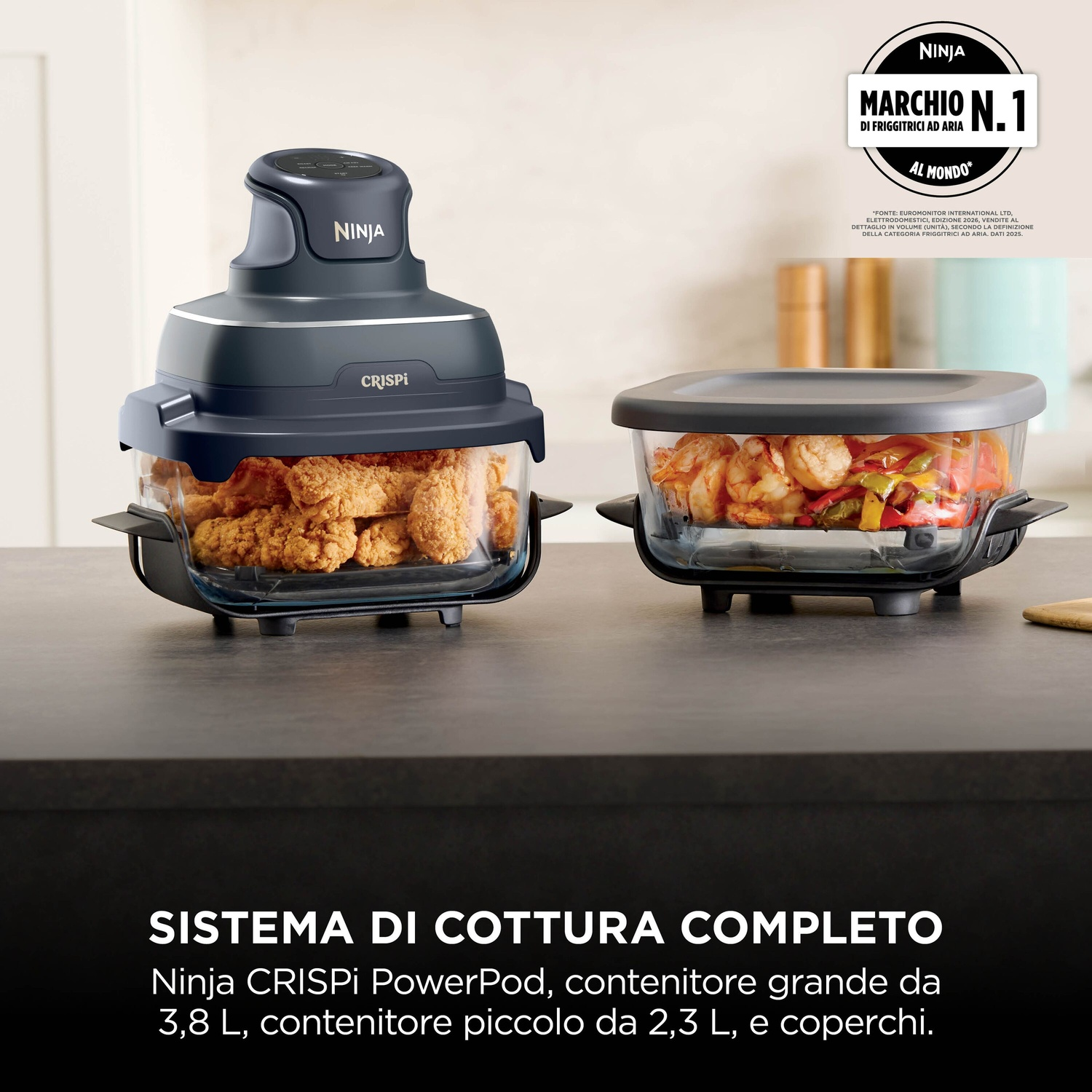 NINJA CRISPI PORTATILE 4 IN 1 FRIGGITRICE AD ARIA, capacità 3,8 l, Max potenza 1700 W, 4 programmi a 185 °C, Blu cyber