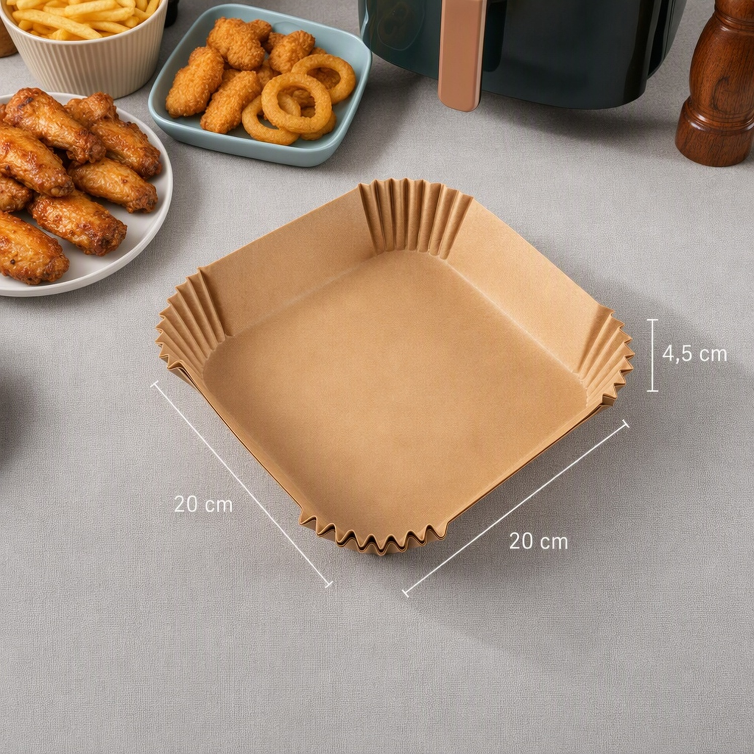CARTA FORNO PER FRIGGITRICE AD ARIA KOENIC KAFP-2020, 20x20 cm, 100 pezzi, Monouso, Adatta a modelli 5-8 L