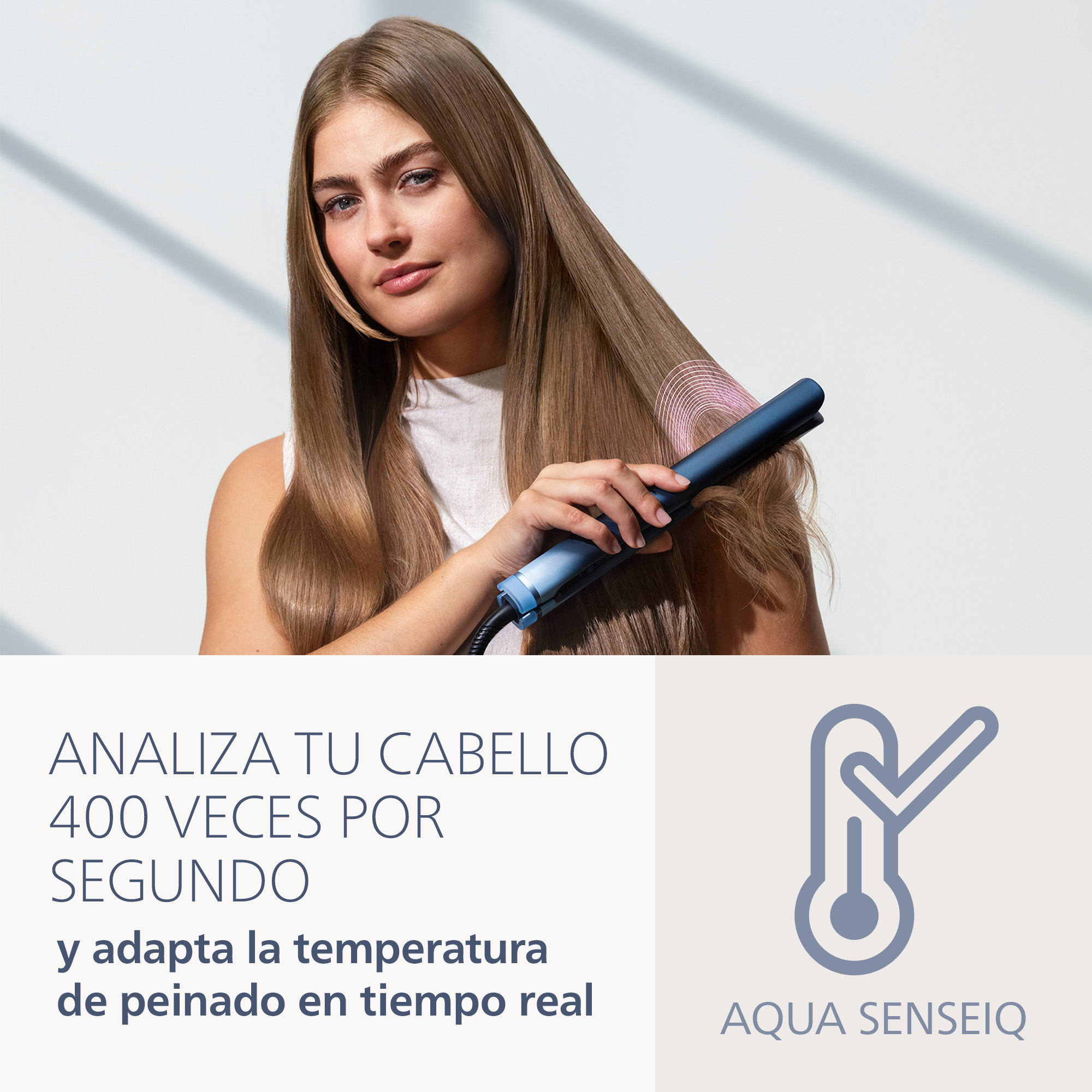 Plancha de pelo - Philips Aqua Edition 9000 BHS956/00, Aqua SenseIQ, placas cerámicas, alisa y crea ondas, iones de agua, azul oscuro