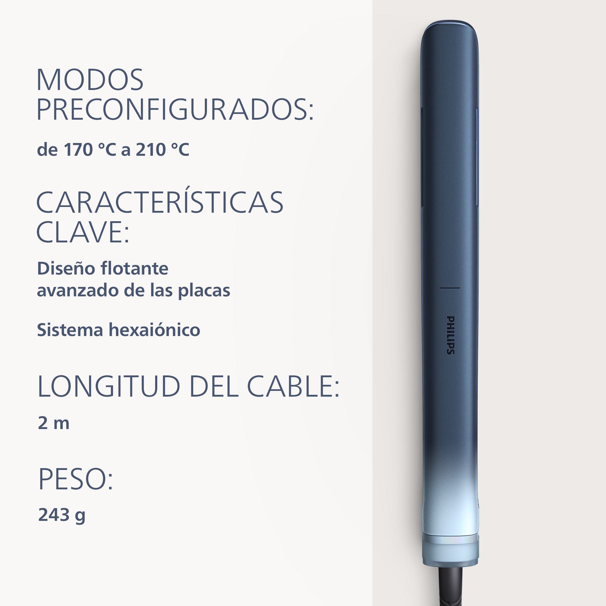 Plancha de pelo - Philips Aqua Edition 9000 BHS956/00, Aqua SenseIQ, placas cerámicas, alisa y crea ondas, iones de agua, azul oscuro