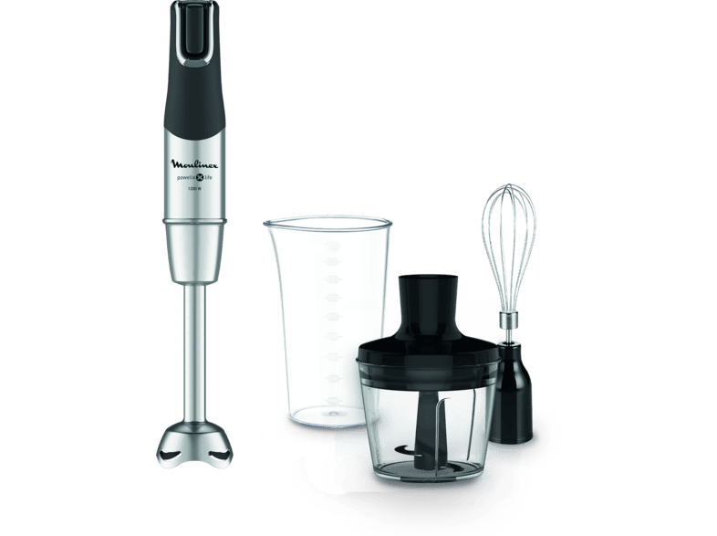 Batidora de mano - Moulinex Powelix Life DD953D, 3 en 1, 1200 W, Tecnología Powelix, 4 Cuchillas, Velocidad Gradual, Acces. Incluidos, Acero Inox.