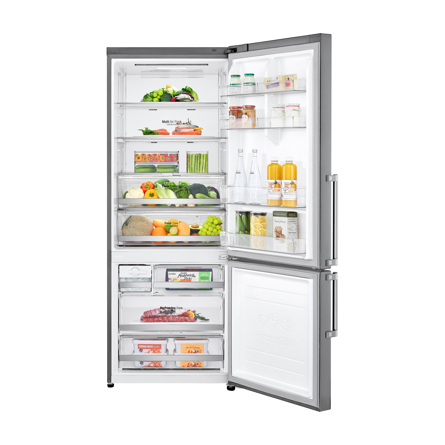 FRIGORIFERO COMBINATO LG GBB567PZCMB, Capacità netta totale 462 l, Rumorosità: 41 dB(A), LAN wireless, 3 ripiani, Dimensioni: L 70,5 cm A 185 cm P 74 cm, Inox Premium, Classe E