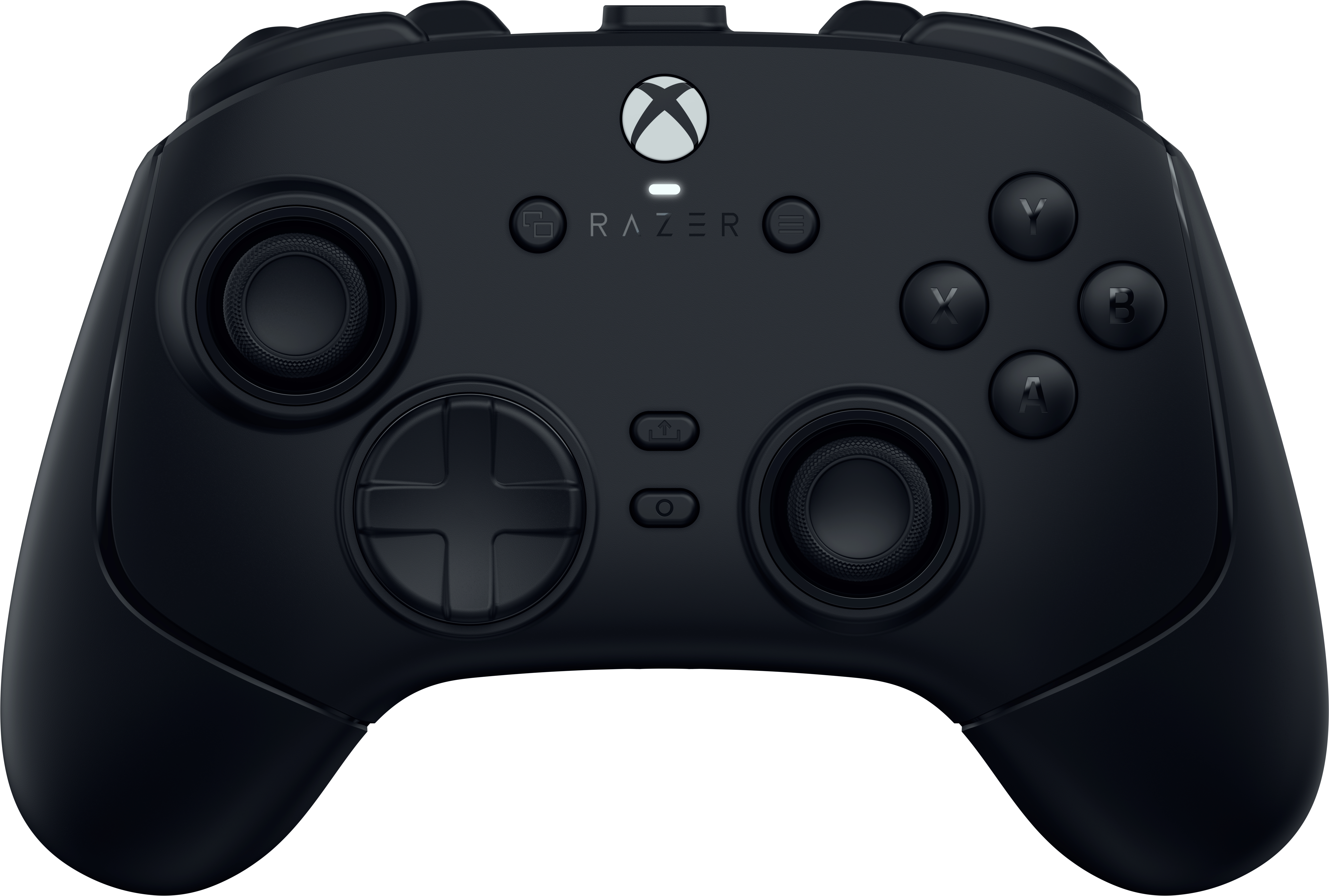 Schwarzer Razer Xbox-Controller mit Joysticks, Steuerkreuz und Aktionstasten.
