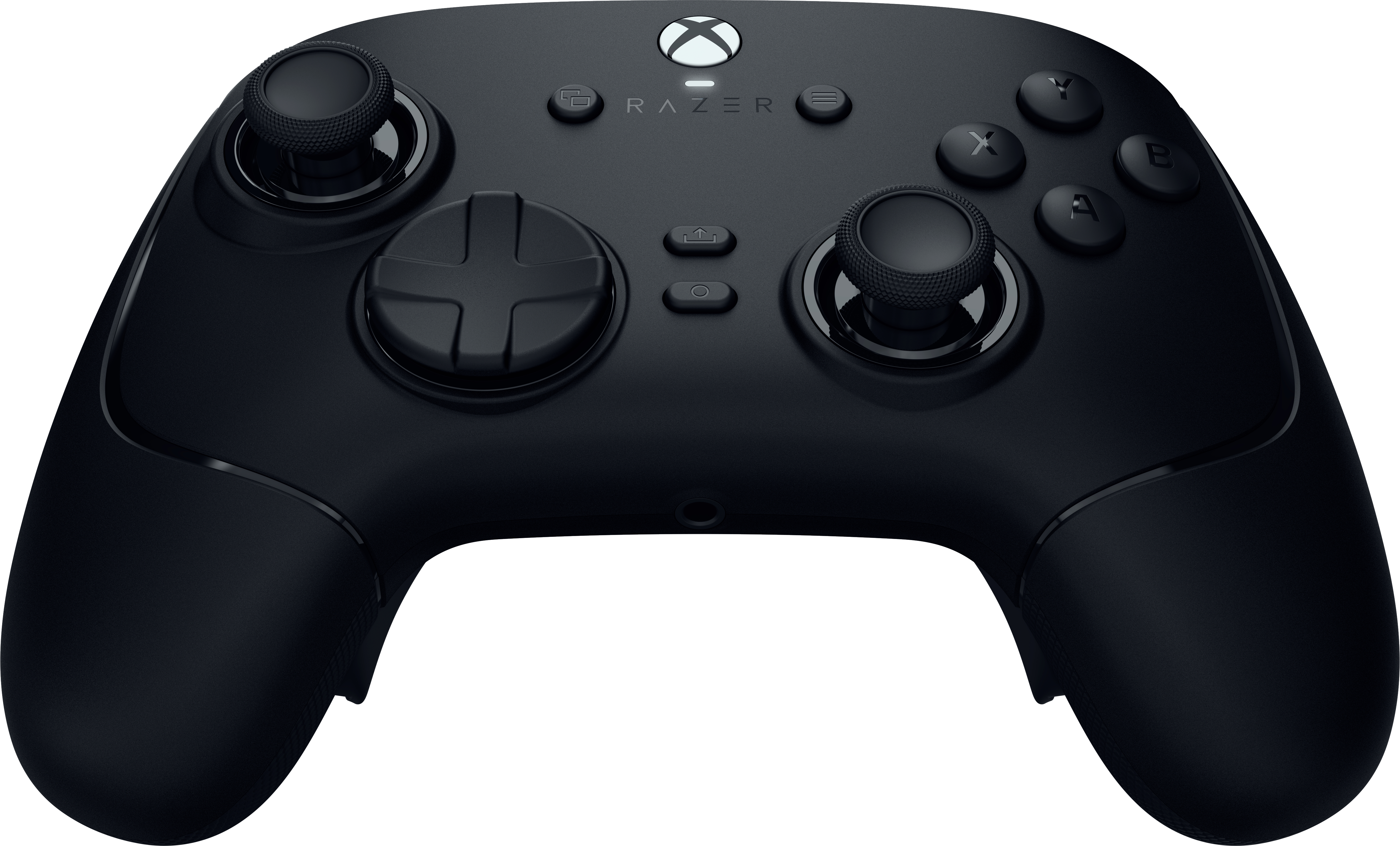 Ein schwarzer Razer Xbox Controller mit zwei Analogsticks, einem D-Pad, AXYB-Tasten und dem Markenlogo.