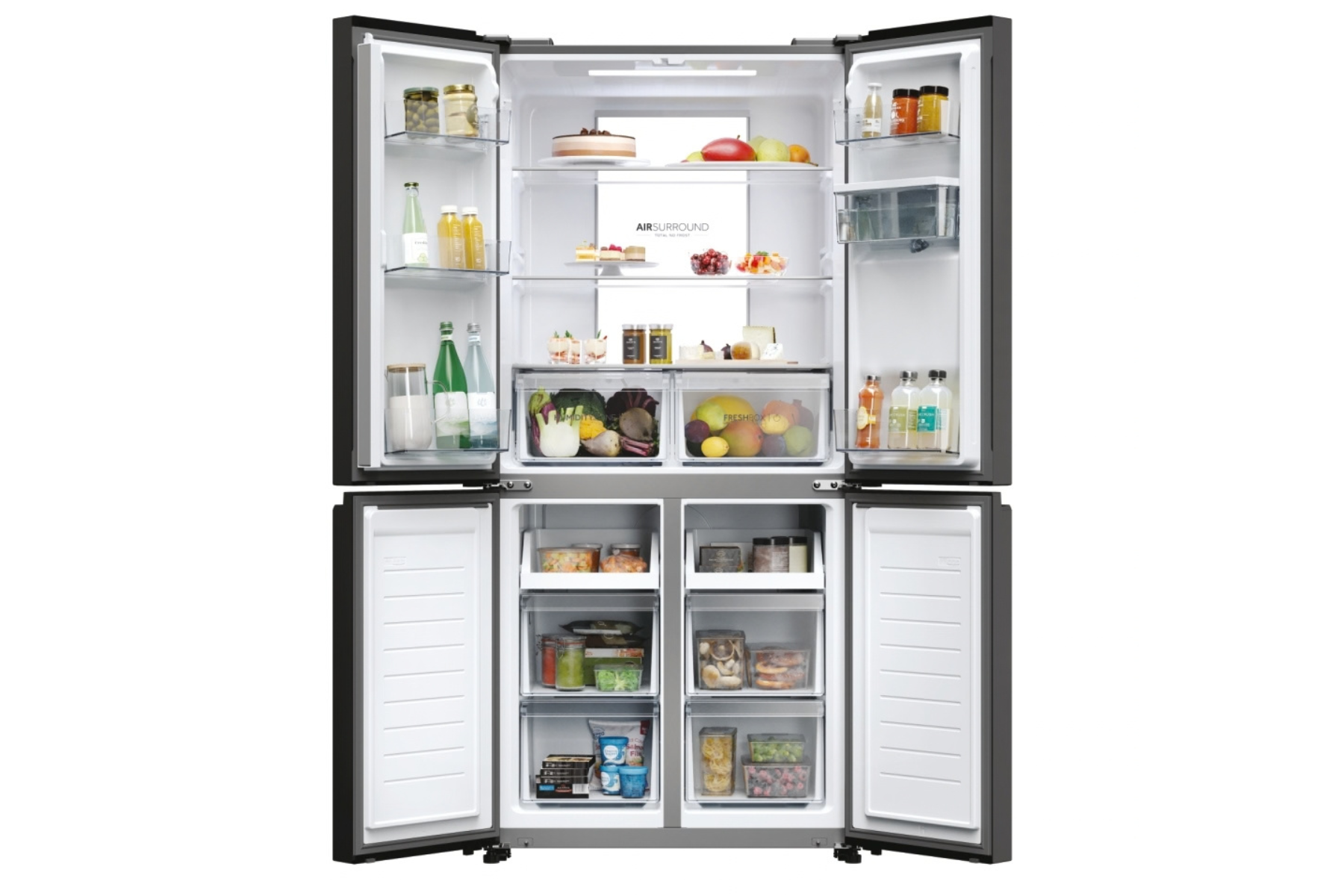 Frigorífico americano - Haier HCR7818DWPT, No Frost, 181.5 cm, 463 l, dispensador de agua, Wi‑Fi, Negro