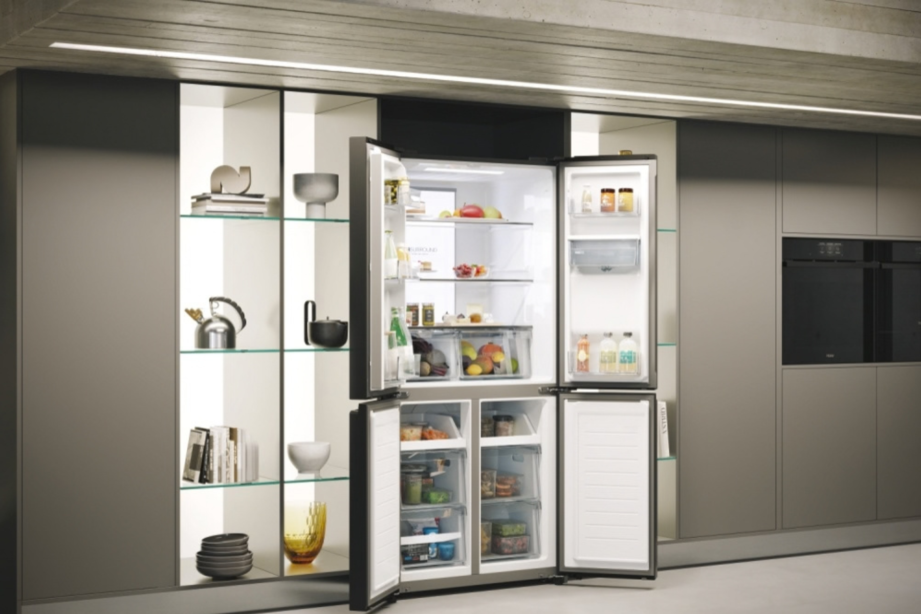 Frigorífico americano - Haier HCR7818DWPT, No Frost, 181.5 cm, 463 l, dispensador de agua, Wi‑Fi, Negro