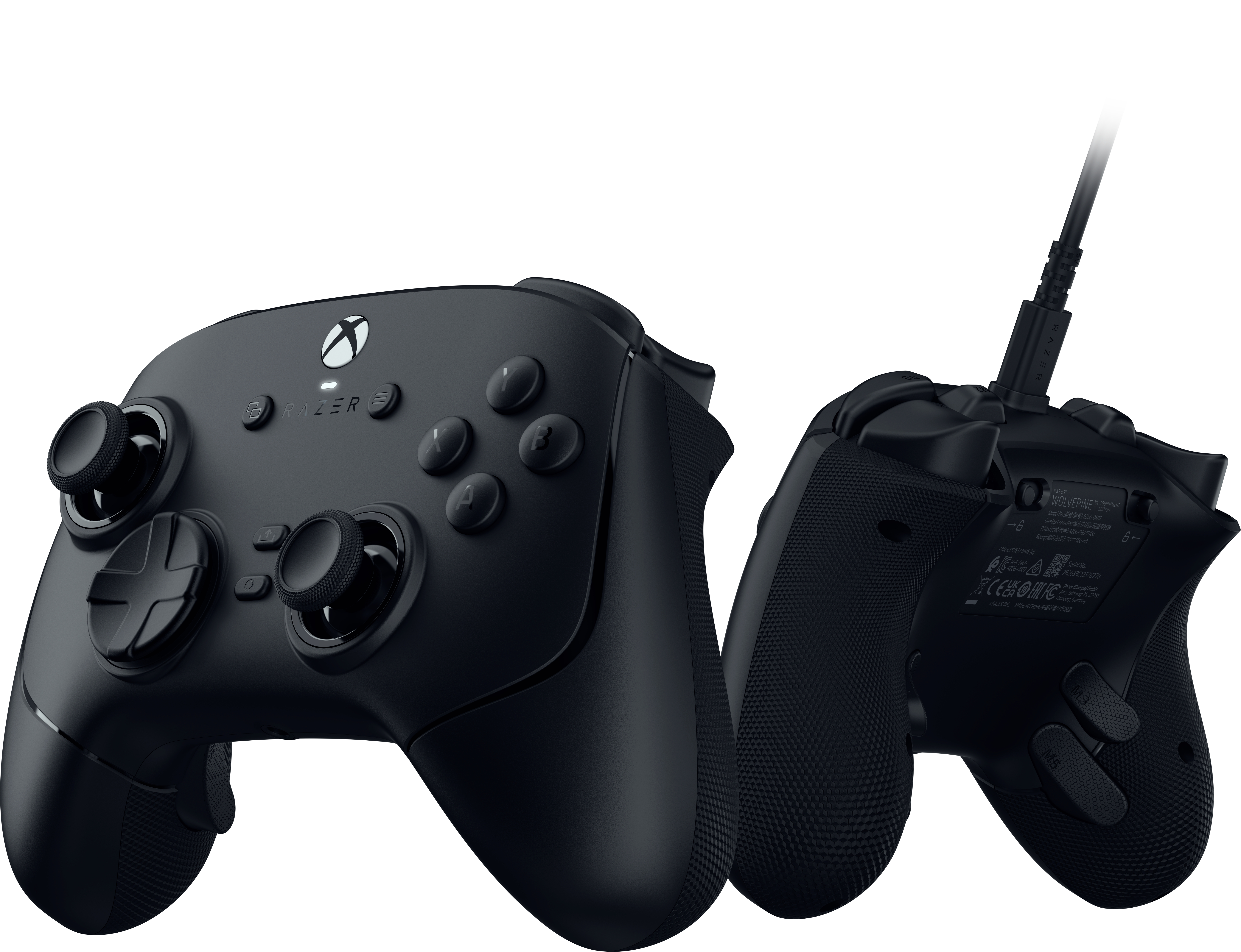 Schwarzer Razer Xbox-Controller, vorne und hinten gezeigt.