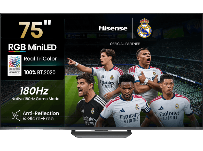 TV RGB Mini LED 75" - Hisense 75UR8S, UHD 4K, Hi-View AI Engine RGB, Modo Juego, Pantalla Antirreflejos, IMAX Enhanced, Dolby Vision IQ, Gris carbón