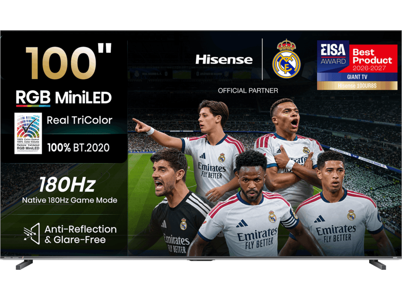 TV RGB Mini LED 100" - Hisense 100UR8S, UHD 4K, Hi-View AI Engine RGB, Modo Juego, Pantalla Antirreflejos, Smart TV, Full IA, Gris Carbón