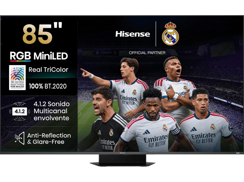 TV RGB Mini LED 85" - Hisense 85UR9S, UHD 4K, Quad Core / MT9655, Hi-View AI Engine RGB, Tuned by Devialet, Anti Reflejo, Negro