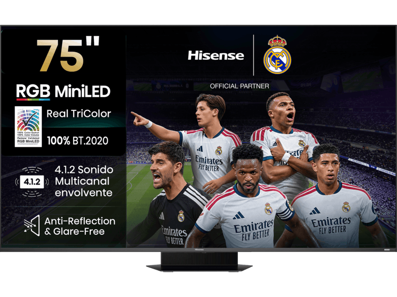 TV RGB Mini LED 75" - Hisense 75UR9S, UHD 4K, Quad Core / MT9655, Hi-View AI Engine RGB, Tuned by Devialet, Anti Reflejo, Negro