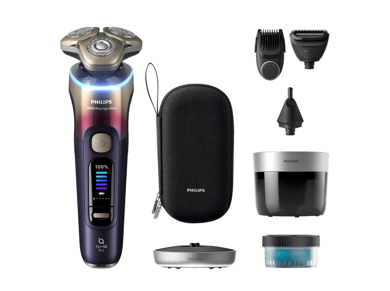 PHILIPS XP9407/37 i9000 Prestige Ultra Nass- & Trockenrasierer (Akkubetrieb, Twilight Plum, Flexibler 360°-Präzisionsscherkopf)