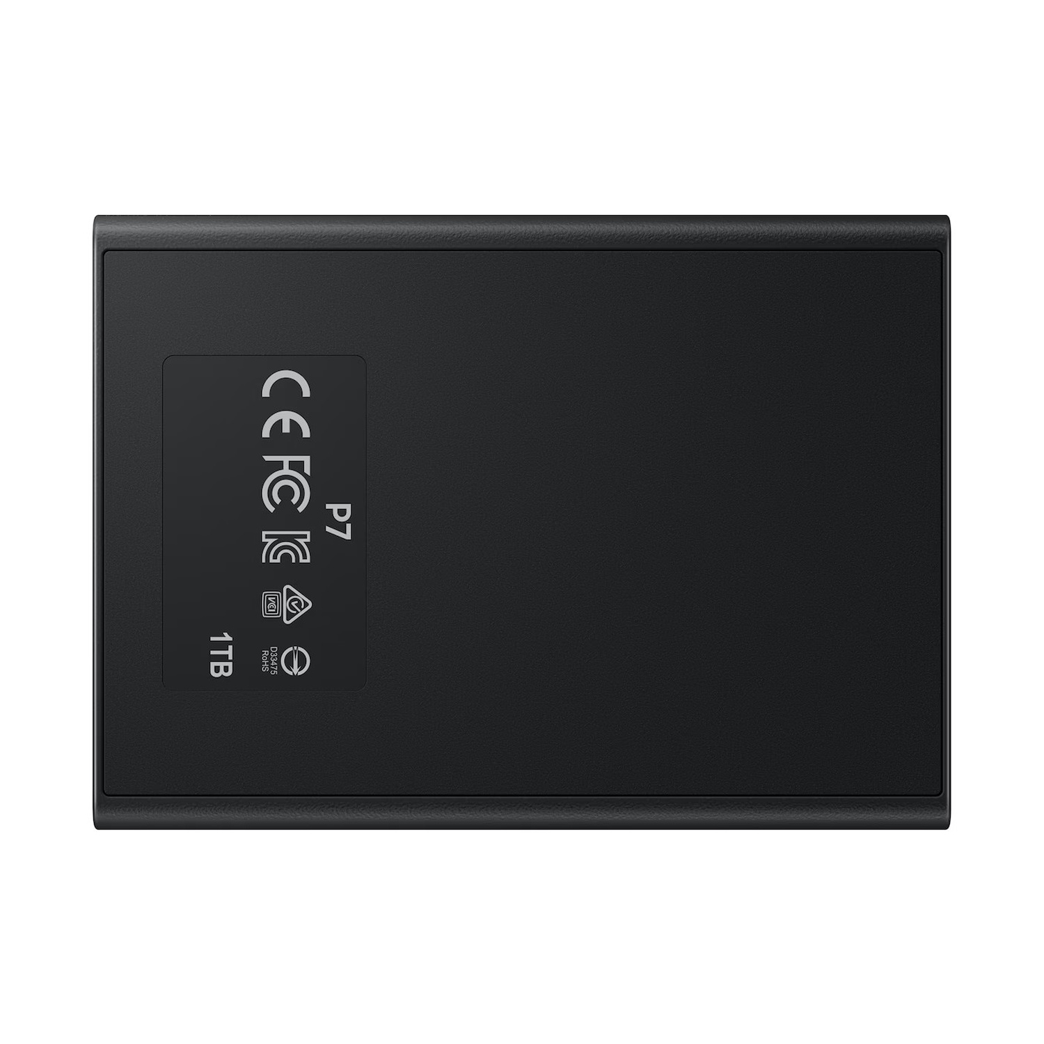 SSD nero da 1TB con etichetta di certificazione sulla parte anteriore.