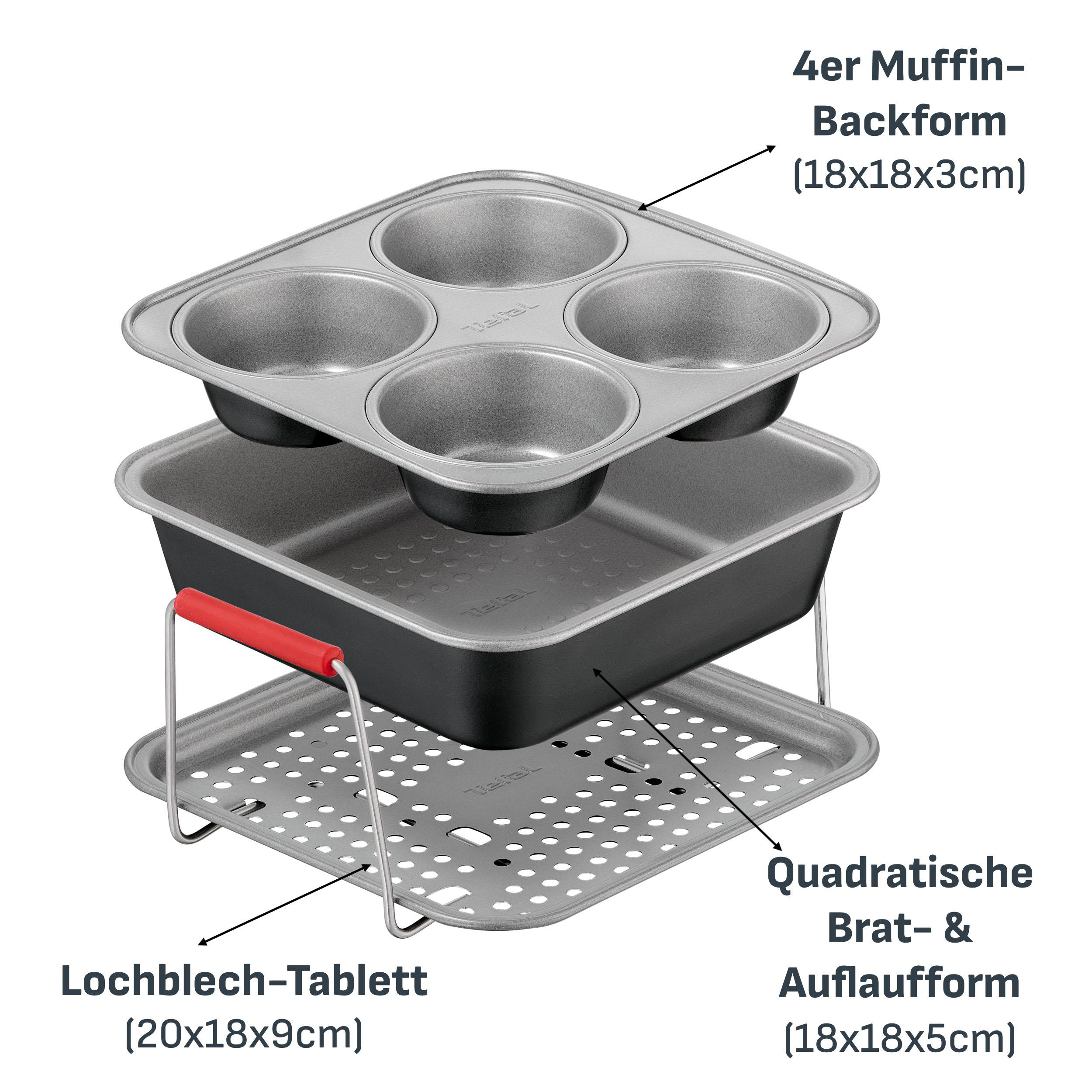 TEFAL J701S3 Dail'Easy 3-teiliges Accessoires Set, Zubehörset Heißluftfritteusen Grau