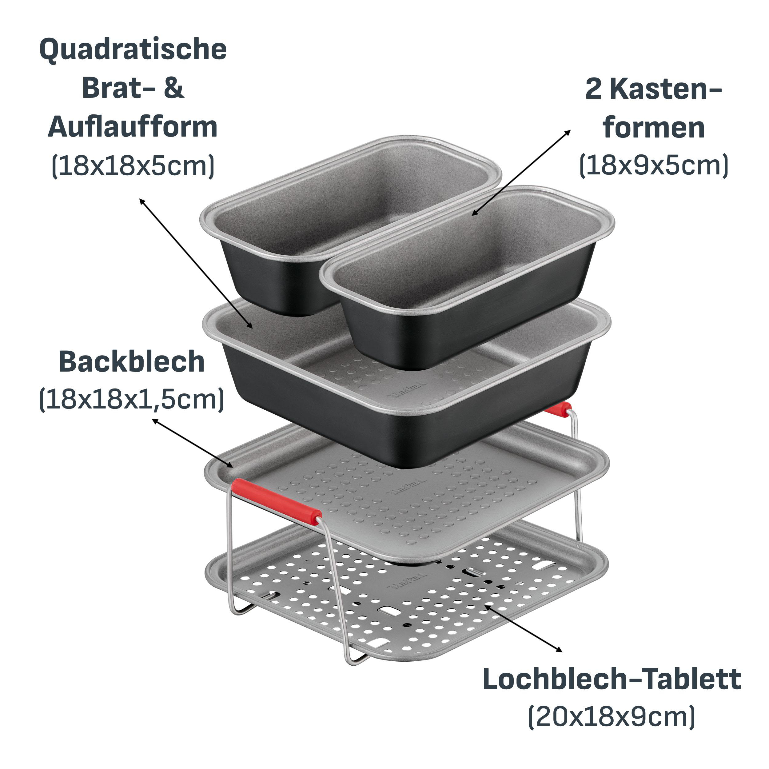 TEFAL J701S3 Dail'Easy 5-teiliges Accessoires Set, Zubehörset Heißluftfritteusen Grau