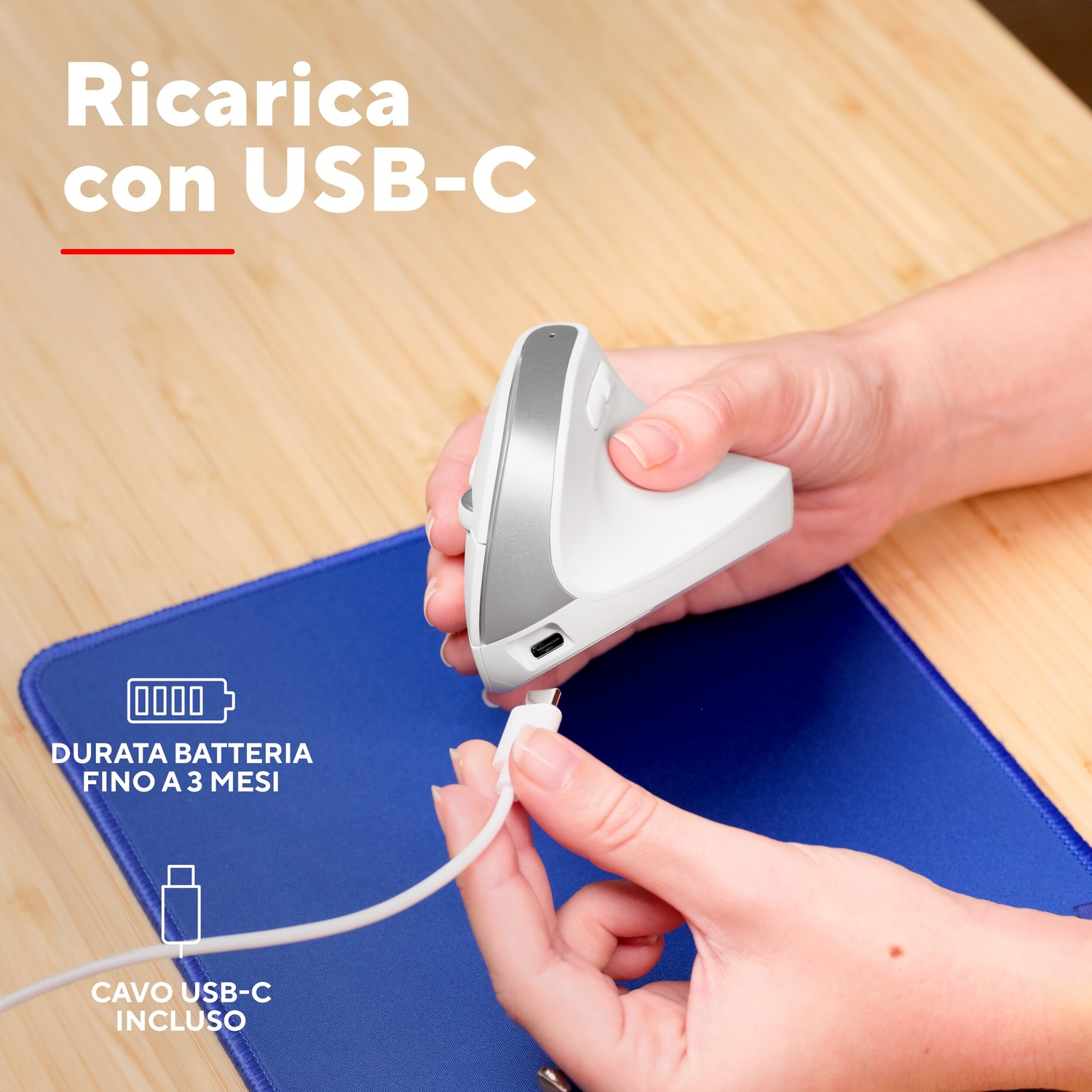 MOUSE WIRELESS TRUST BAYO+ ERG WRLS MOUSE, Collegamento Wireless, Ingresso: Otticamente a diodi laser, Scrolling a 2 direzioni, Risoluzione max 2400 dpi, forma ergonomica, White
