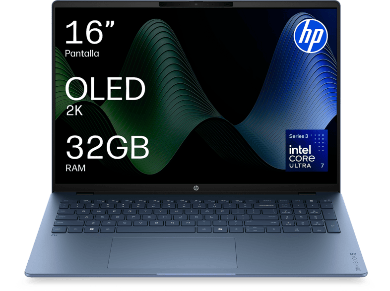Portátil - HP OmniBook5 Next Gen AI 16-bm0004ns Copilot+ PC, 16" 2K OLED, Intel® Core™ Ultra 7 355 49 TOPS, 32GB RAM, 1TB SSD, W11 Home, Sin cargador