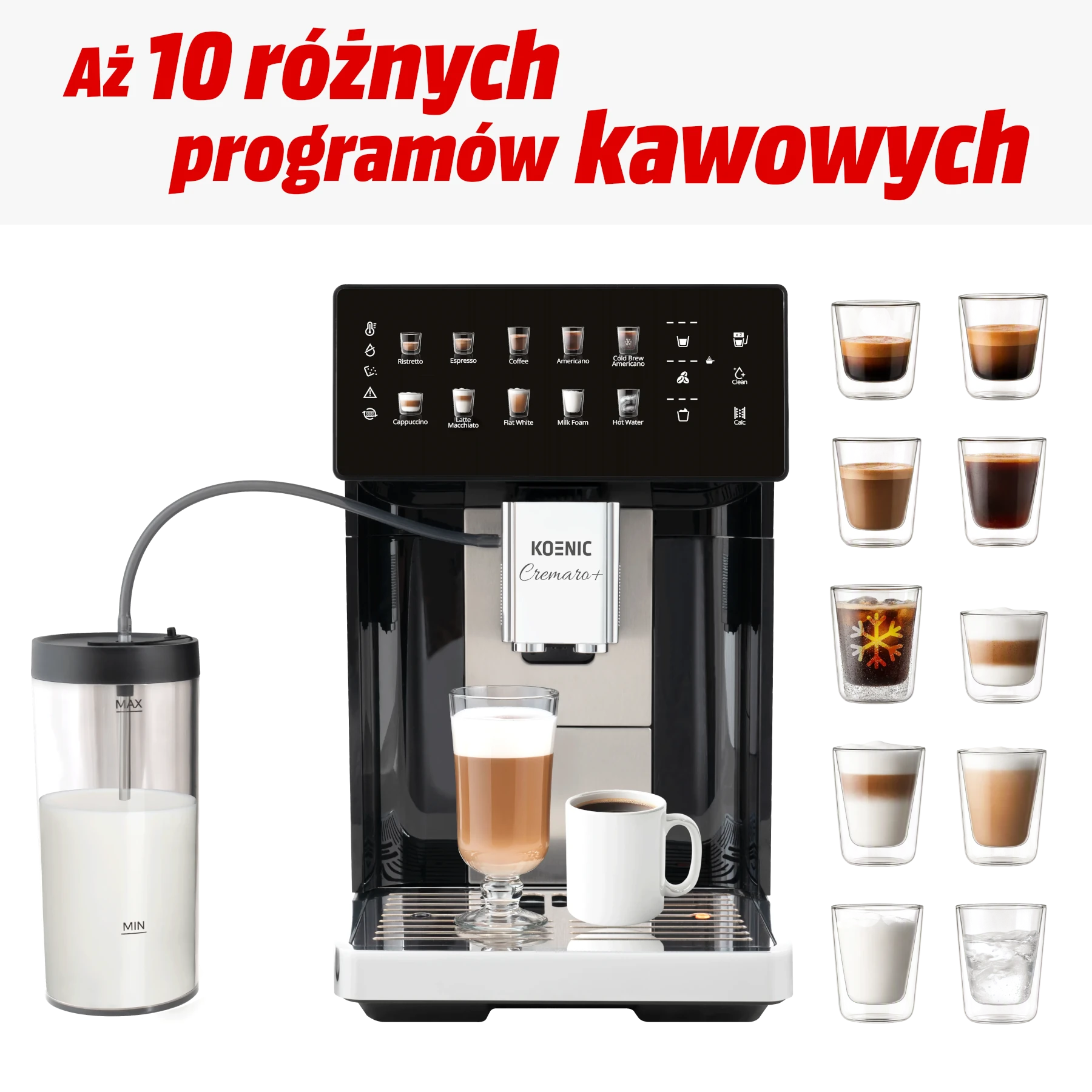 Ekspres ciśnieniowy KOENIC Cremaro+ KCAM 1518126 B Moc 1725W 15 bar Cold Brew Czarny