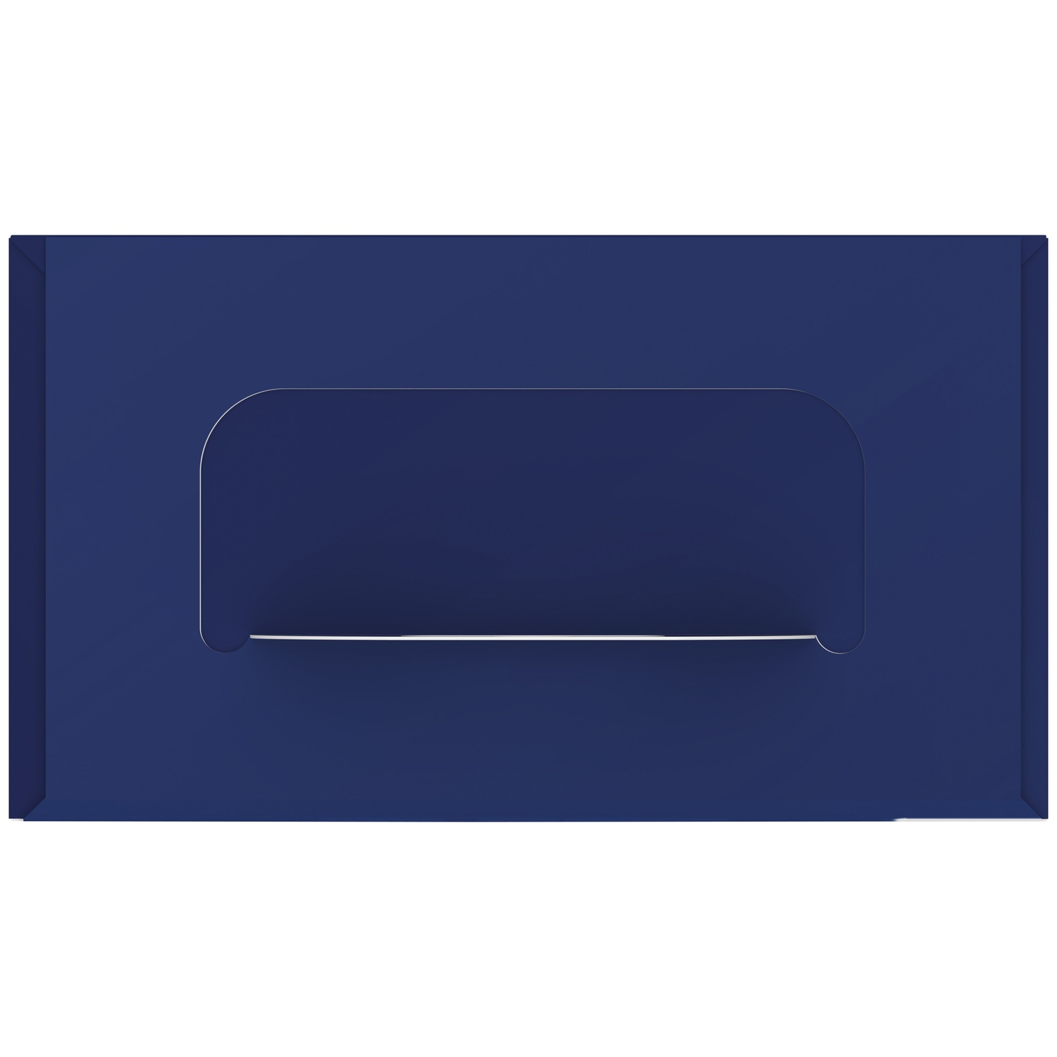 A dark blue box featuring a horizontal handle cutout in the center, set against a plain white background.