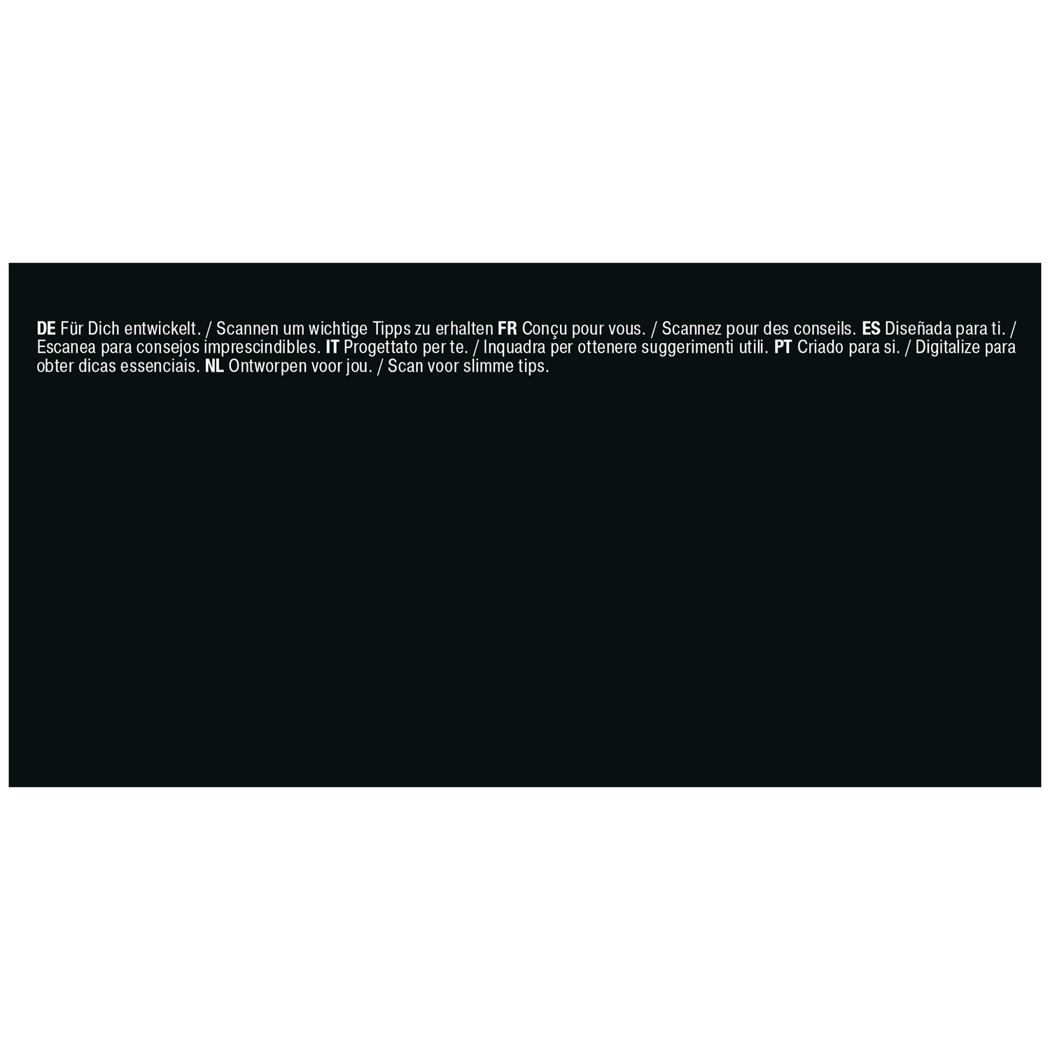 Multilingual text on a black background.