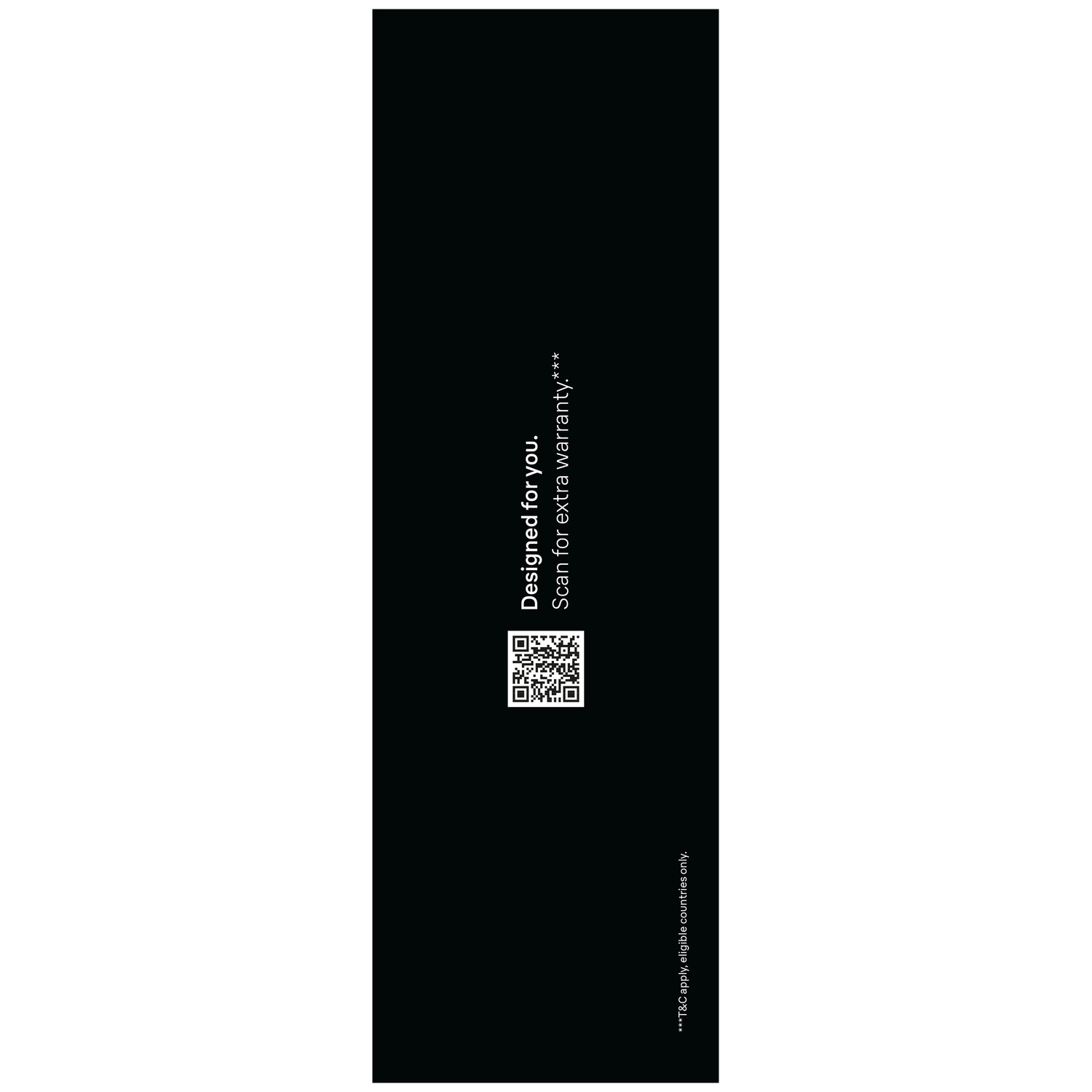 Black label with white text and QR code for extra warranty.