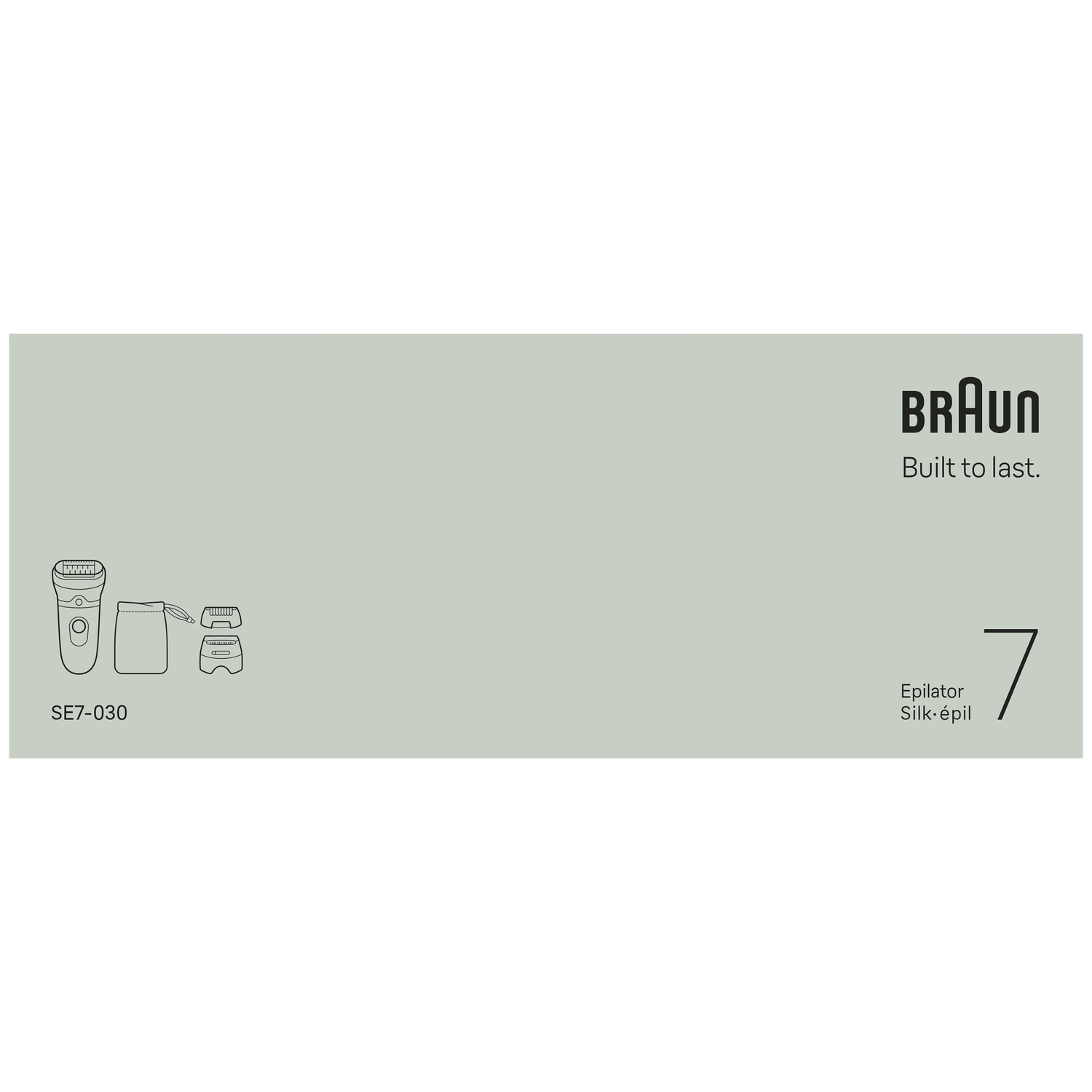 Braun Silk-épil 7 epilator box with accessories on light green background.