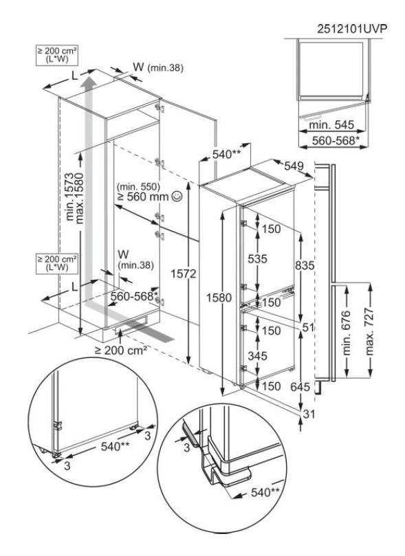 ELECTROLUX KNA6LE16S Kühl- und Gefrierkombination, Schlepptür-Technik (E, 219 l, 1580 mm hoch, Einbaugerät, Weiß)