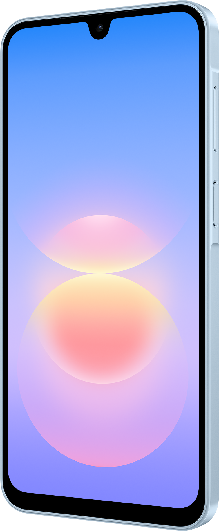Ein Smartphone mit blauschimmerndem Rahmen zeigt ein helles, kreisförmiges Muster auf dem Bildschirm.