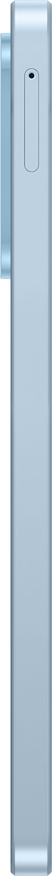Seitenansicht eines hellblauen Smartphones mit SIM-Kartenfach und Mikrofonöffnung.