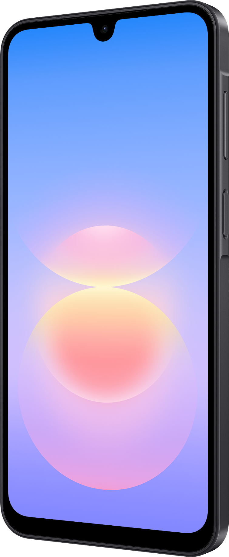 Ein Smartphone mit schwarzem Rahmen und ein Bildschirm mit einer bunten Kreisgrafik.