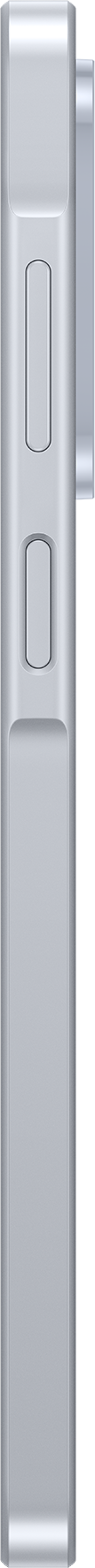 Seitenansicht eines silbernen Smartphones mit zwei physischen Tasten und abgerundeten Ecken auf schwarzem Grund.