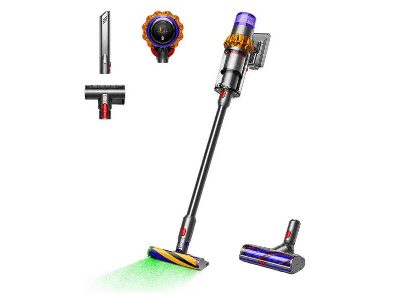 Aspirador escoba - Dyson V15 Detect™ Absolute, Potencia succión 240 AW, Autonomía 60 min, Minicepillo motorizado, 3 Modos, Láser, Sensor Suciedad