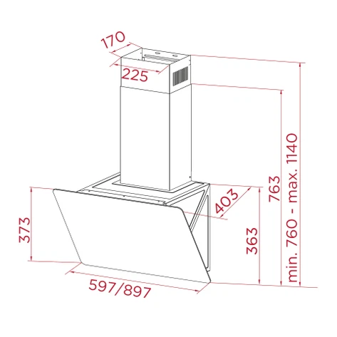 Campana decorativa - Teka DVB 94140 TOS BK, 3 Niveles de ventilador, 400 m³/h, Ancho 90 cm, 2 lámparas LED, Cristal negro