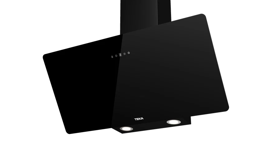 Campana decorativa - Teka DVB 94140 TOS BK, 3 Niveles de ventilador, 400 m³/h, Ancho 90 cm, 2 lámparas LED, Cristal negro