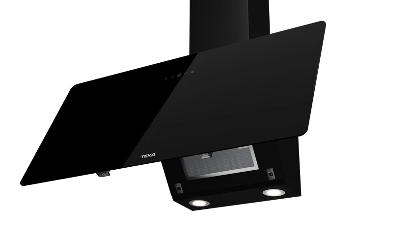 Campana decorativa - Teka DVB 94140 TOS BK, 3 Niveles de ventilador, 400 m³/h, Ancho 90 cm, 2 lámparas LED, Cristal negro