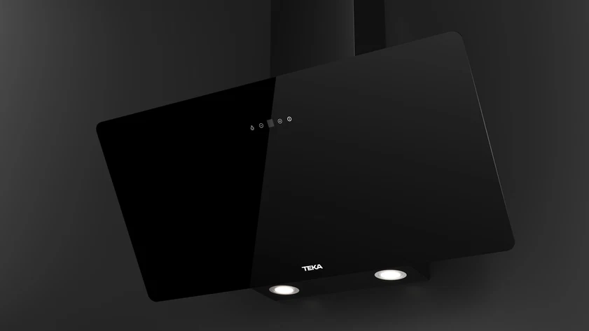 Campana decorativa - Teka DVB 94140 TOS BK, 3 Niveles de ventilador, 400 m³/h, Ancho 90 cm, 2 lámparas LED, Cristal negro