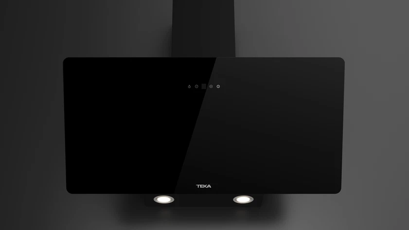Campana decorativa - Teka DVB 94140 TOS BK, 3 Niveles de ventilador, 400 m³/h, Ancho 90 cm, 2 lámparas LED, Cristal negro
