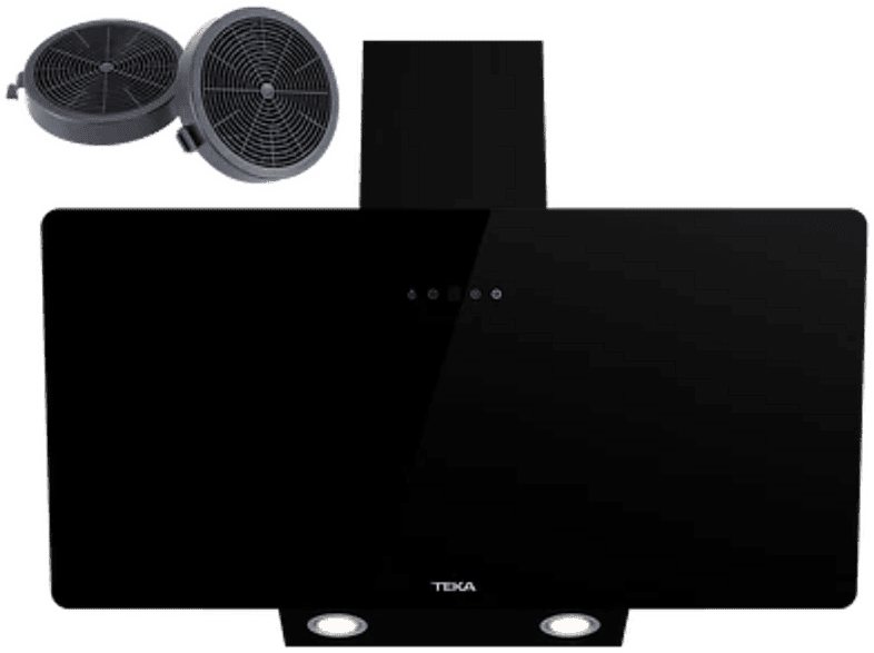 Campana decorativa - Teka DVB 94140 TOS BK, 3 Niveles de ventilador, 400 m³/h, Ancho 90 cm, 2 lámparas LED, Cristal negro