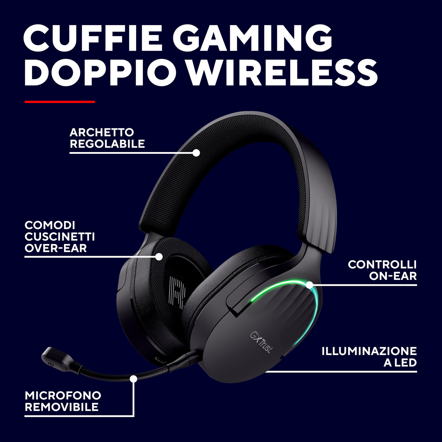 TRUST GXT491 FAYZO WRLS HEADSET CUFFIE GAMING, Black