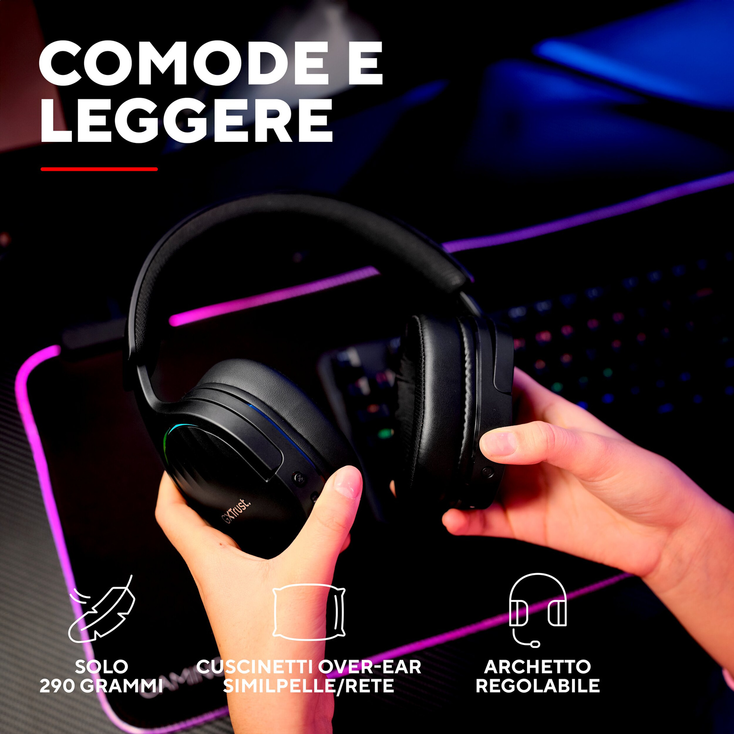 TRUST GXT491 FAYZO WRLS HEADSET CUFFIE GAMING, Black