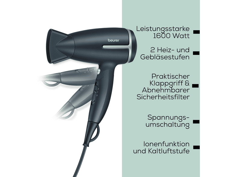 Beurer 107.16 HC 25 Limited Edition Reisehaartrockner Schwarz (1600 Watt) — Foto 3 von 5