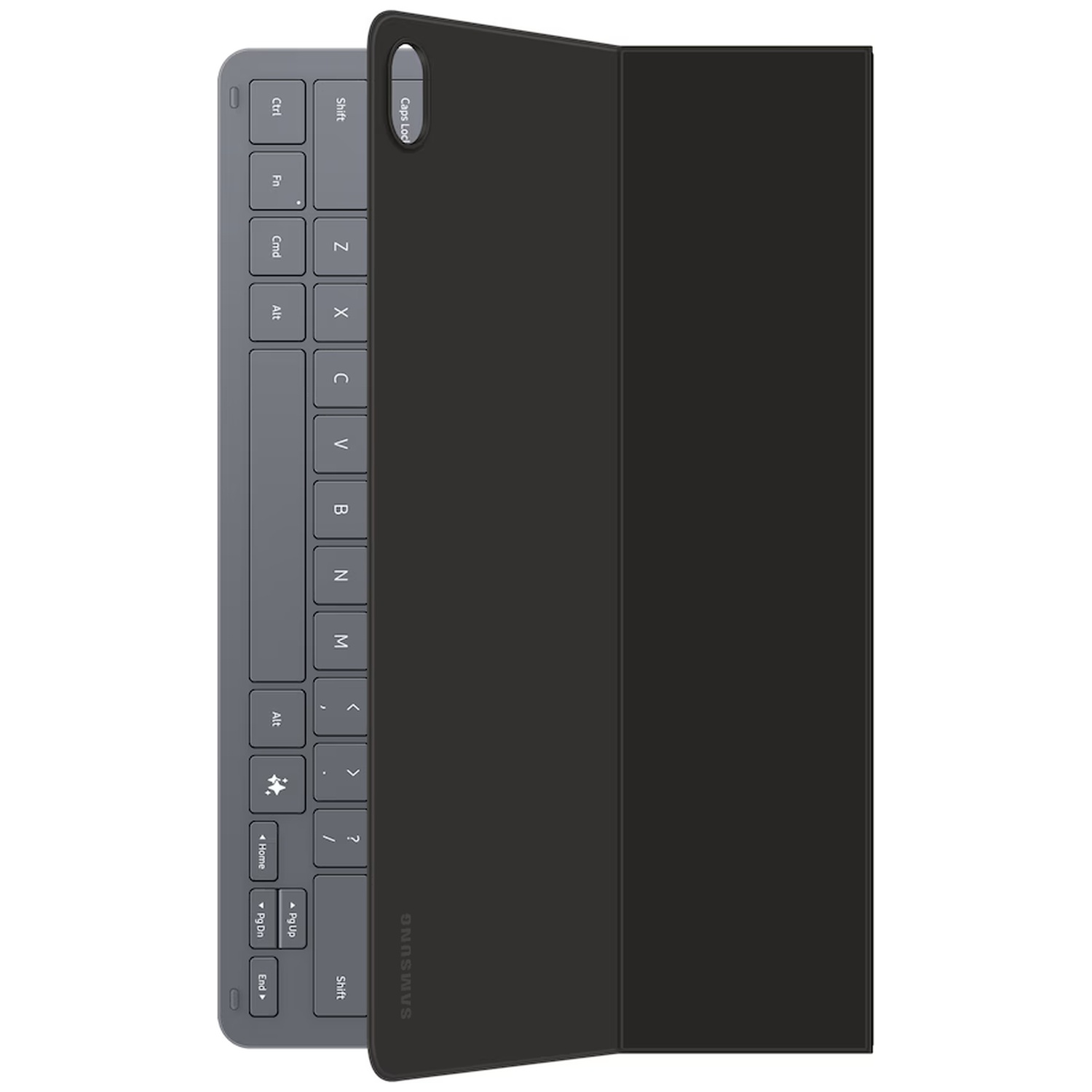 Zwarte Samsung tablet hoes met een geïntegreerd grijs toetsenbord.