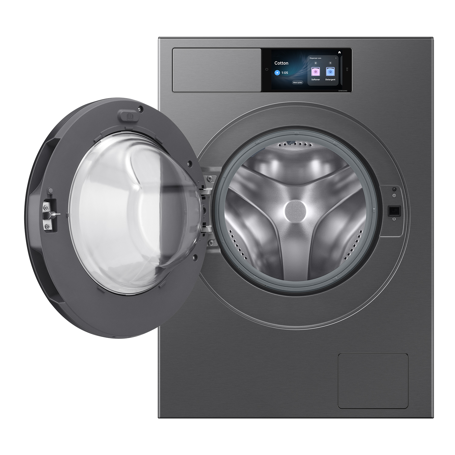 Lavadora carga frontal - Samsung Bespoke AI WF90H09C4ST2, 9 kg, 1400 rpm, 23 programas, Autodosificación, Wifi, Grafito
