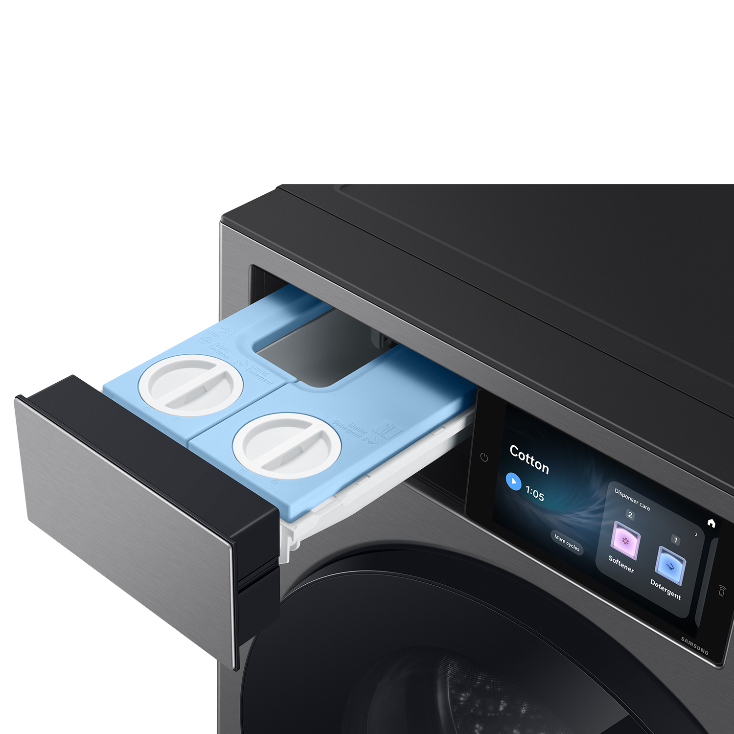 Lavadora carga frontal - Samsung Bespoke AI WF90H09C4ST2, 9 kg, 1400 rpm, 23 programas, Autodosificación, Wifi, Grafito