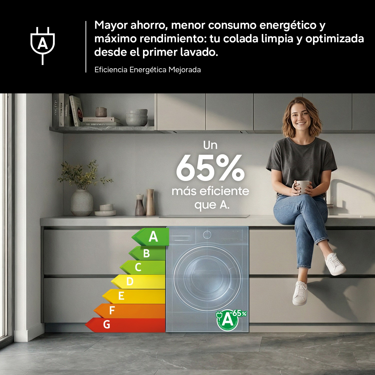 Eficiencia energética mejorada
Mayor ahorro, menor consumo energético y máximo rendimiento para disfrutar de una colada limpia y optimizada desde el primer lavado.