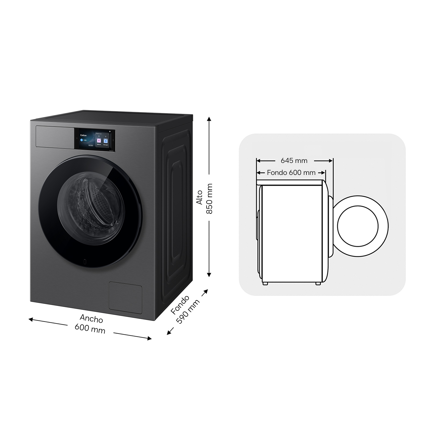 Lavadora carga frontal - Samsung Bespoke AI WF90H09C4ST2, 9 kg, 1400 rpm, 23 programas, Autodosificación, Wifi, Grafito