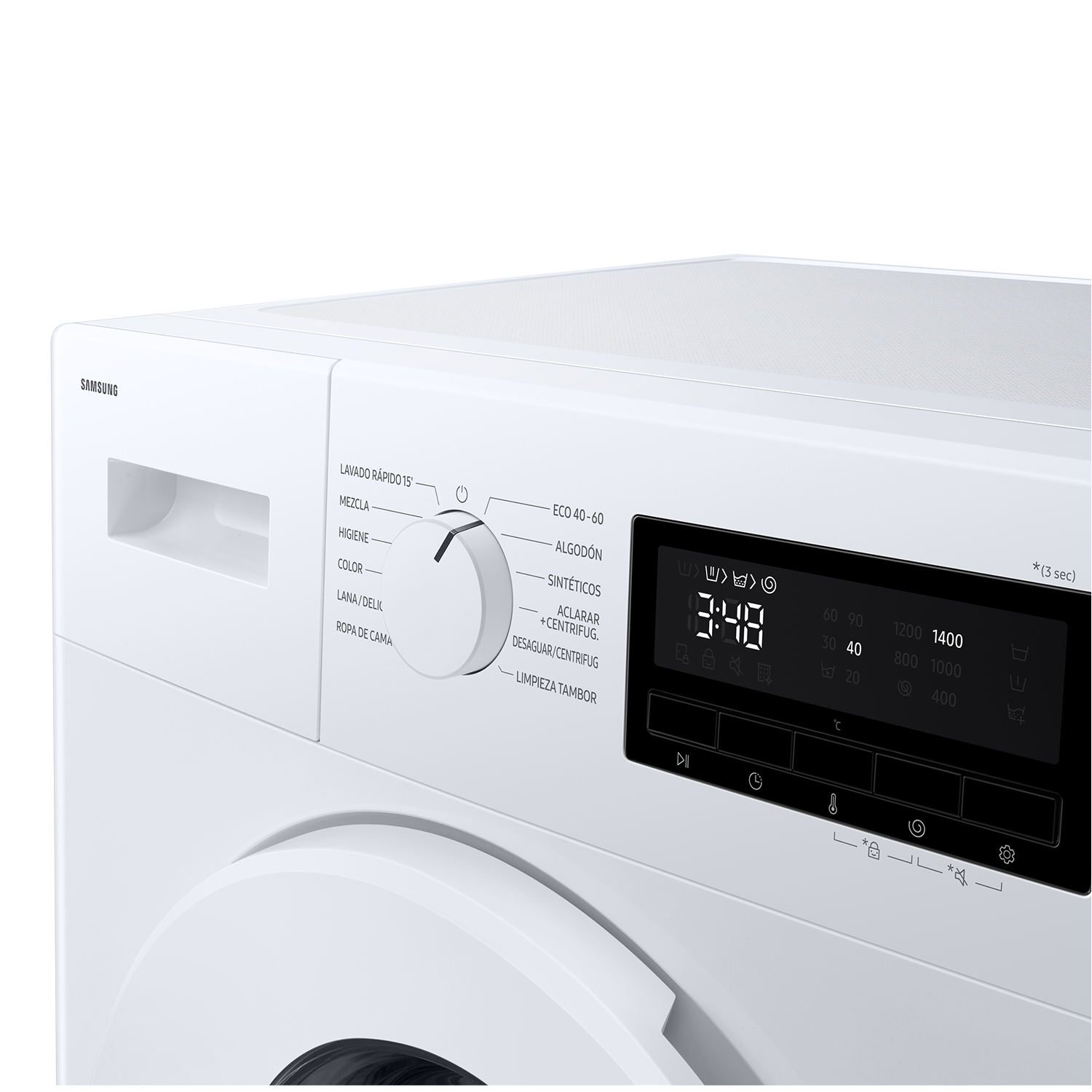 Lavadora carga frontal - Samsung WW90FG3M05TWEC, 9 kg, 1400 rpm, 12 programas, Blanco