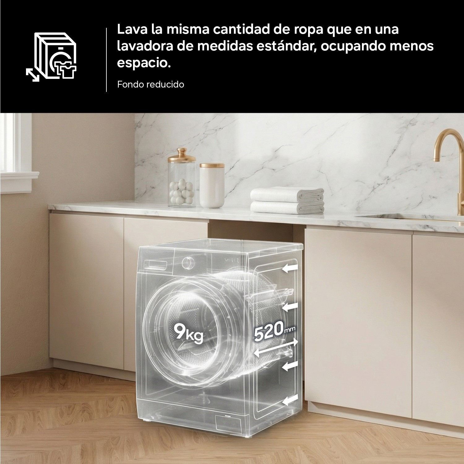 Lavadora carga frontal - Samsung WW90FG3M05TWEC, 9 kg, 1400 rpm, 12 programas, Blanco