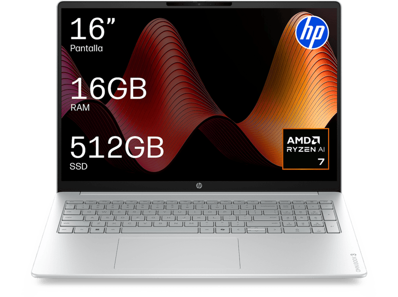 Portátil - HP OmniBook 3 Next Gen AI 16-bv0000nsx Copilot+PC, 16" 2K, AMD Ryzen™ 7 445, 50 TOPS, 16GB RAM, 512GB SSD, Windows 11 Home, Sin cargador