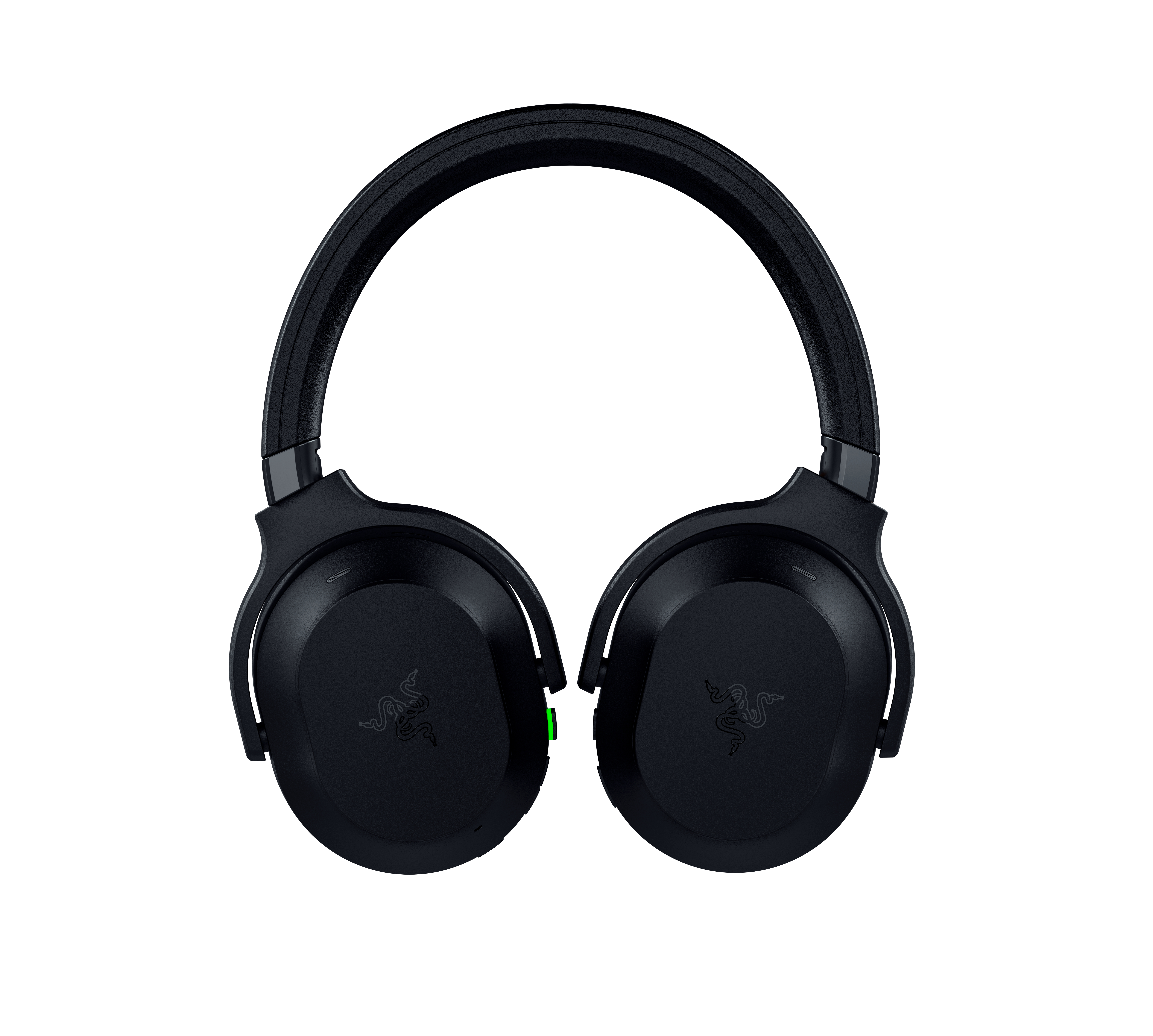 Schwarze Over-Ear-Kopfhörer mit gepolstertem Bügel und Logo auf den Ohrmuscheln vor weißem Hintergrund.